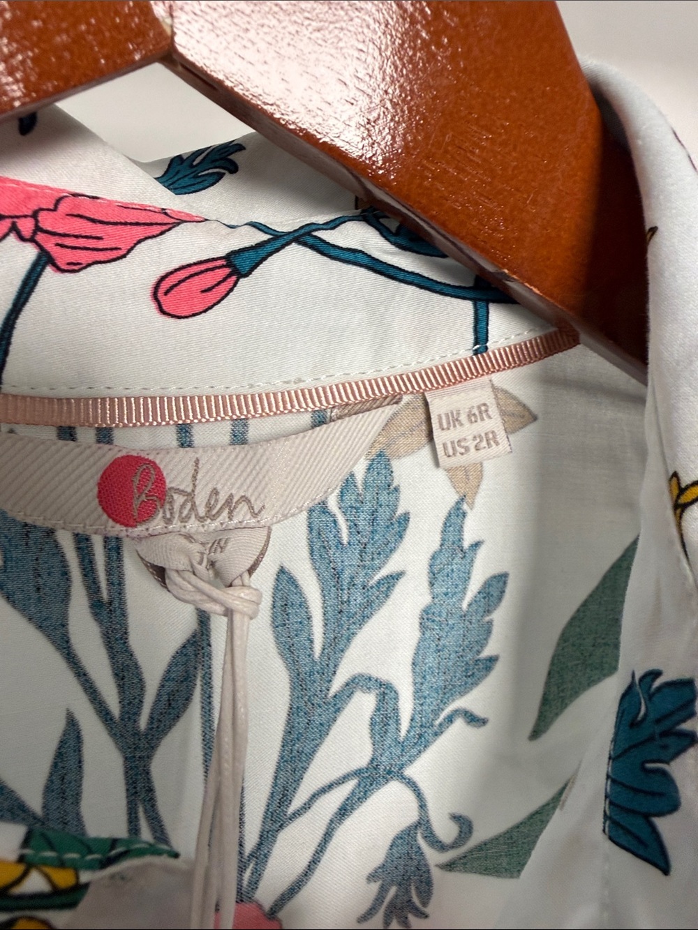 NWT - Boden Floral Button-Front Shirt Dress in White with Pink & Green Print - Picture 2 of 8